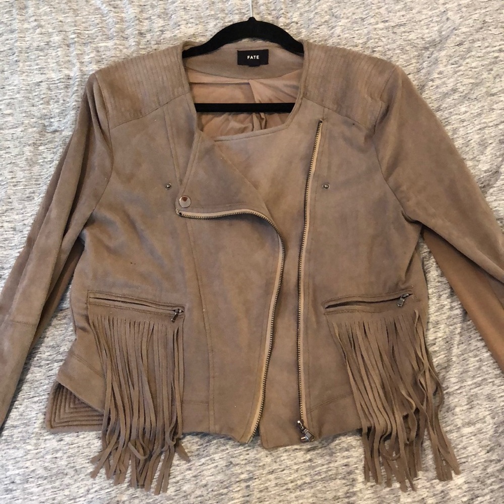 Brown moto jacket with fringe